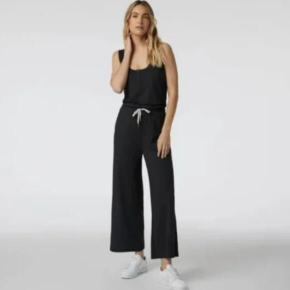 Vuori Pants - NWT Vuori Falls Jumpsuit Black Heather Henley Wide Leg Relaxed Lounge Size L